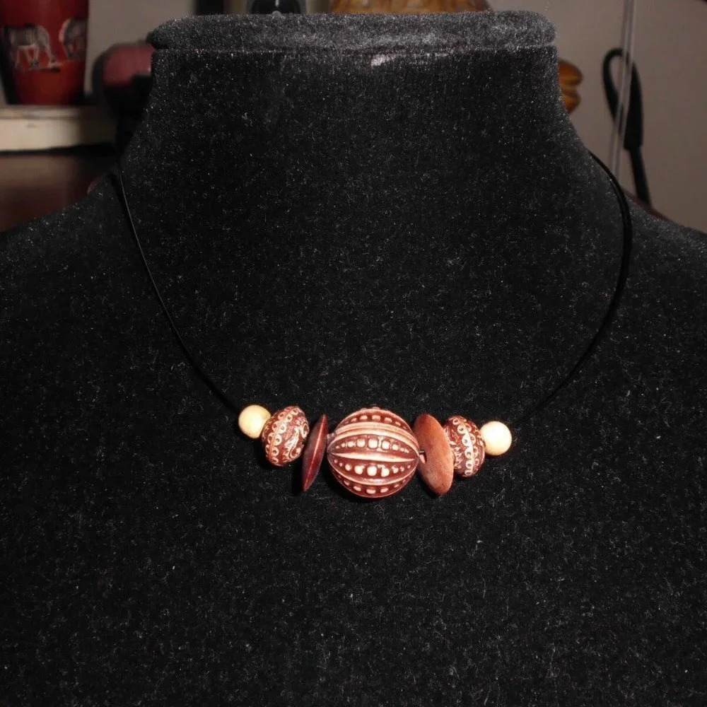 Brown Wood Artistic Design Nylon Stringed Necklace
